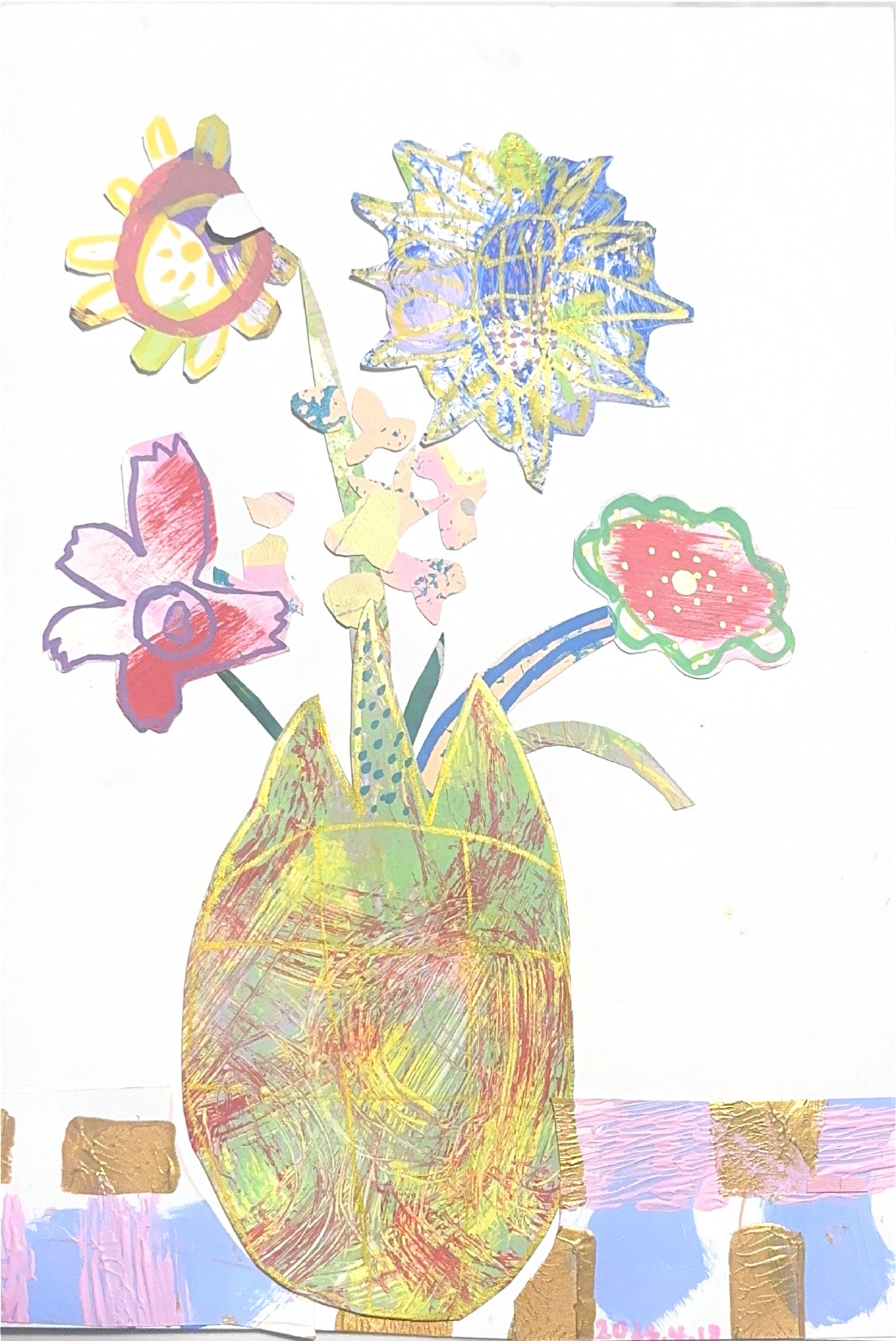 花瓶里的花，小菠萝的扫描画作