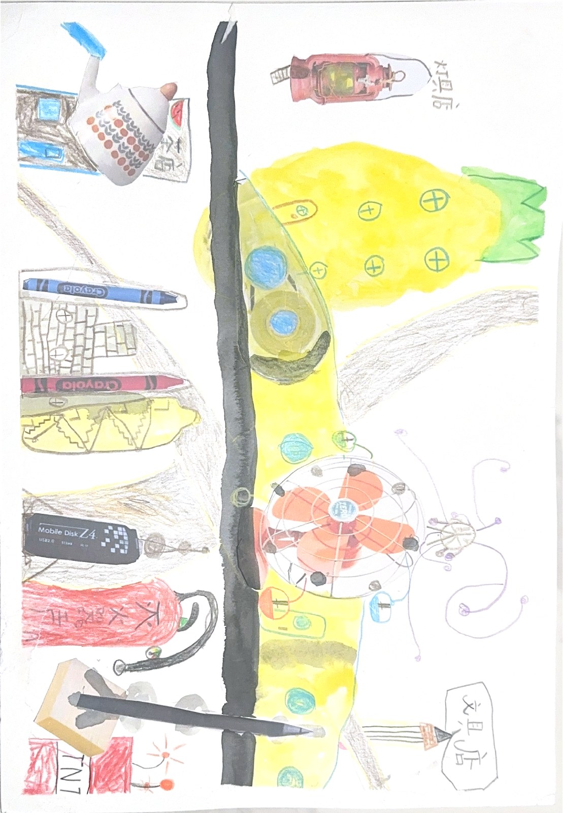 黄色飞机与机场，小菠萝的扫描画作
