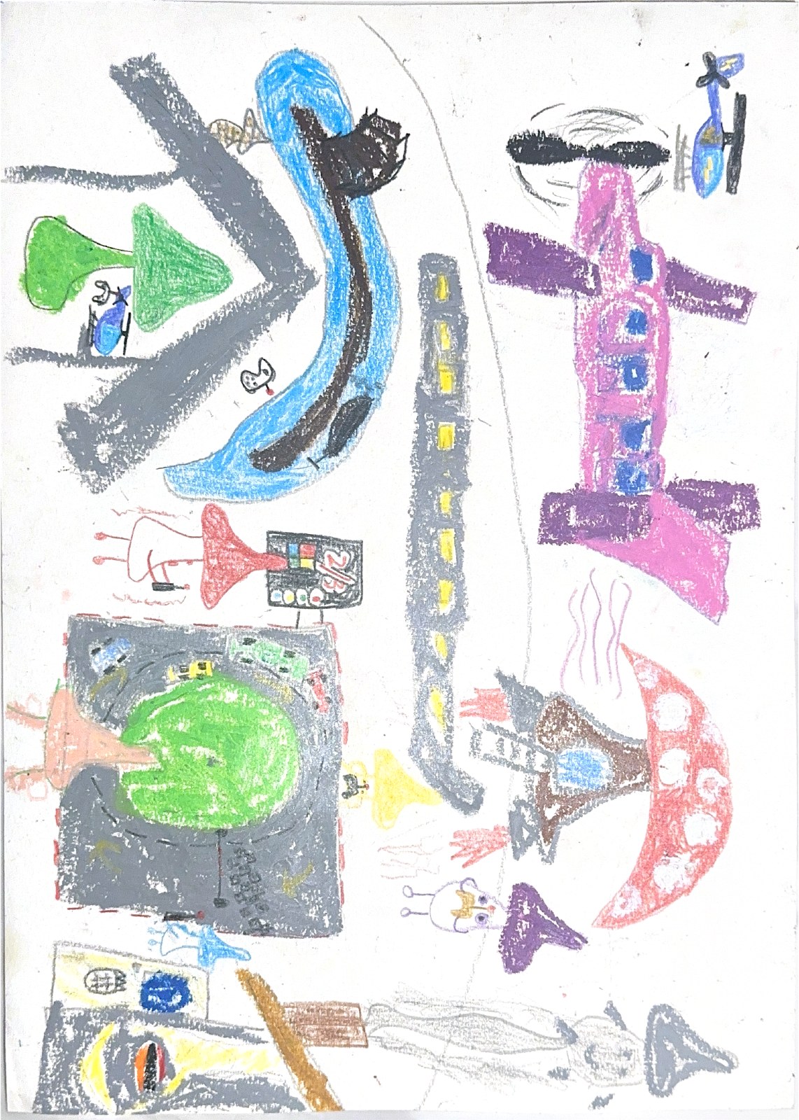 飞机和道路，小菠萝的扫描画作