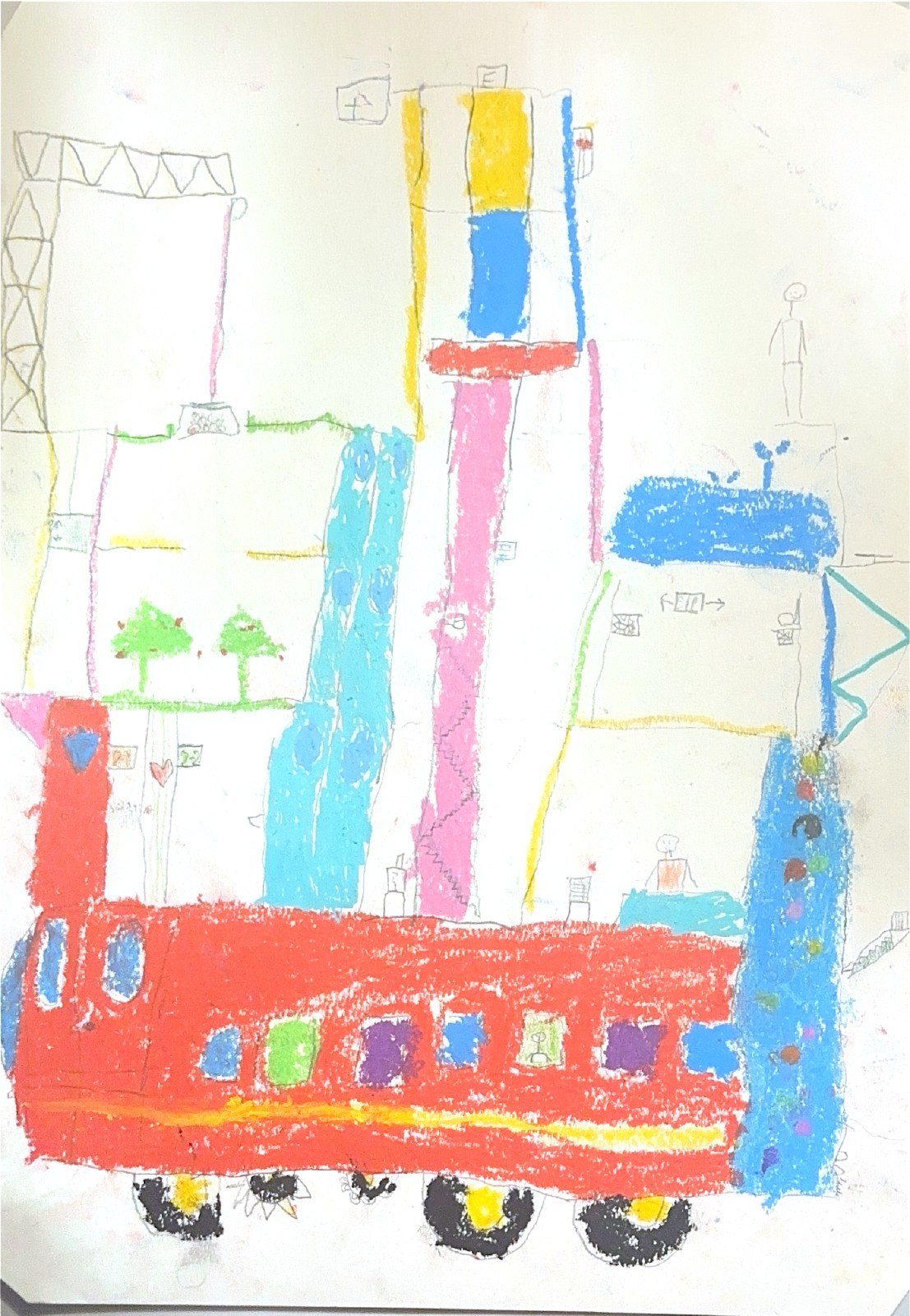 高楼与列车，小菠萝的扫描画作