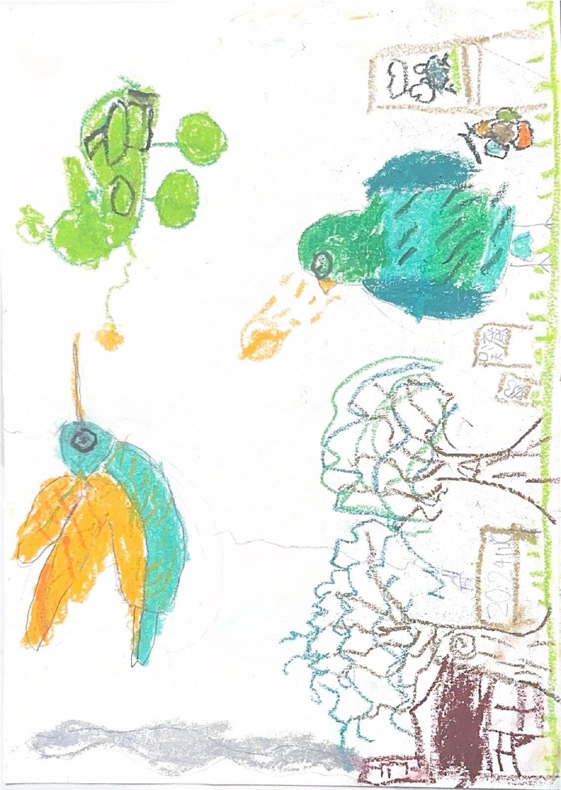 飞鸟和绿色小伙伴，小菠萝的扫描画作