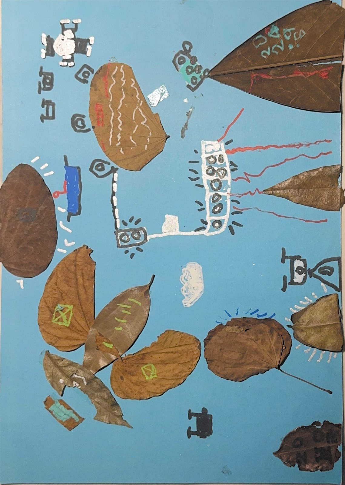 树叶拼贴，小菠萝的扫描画作