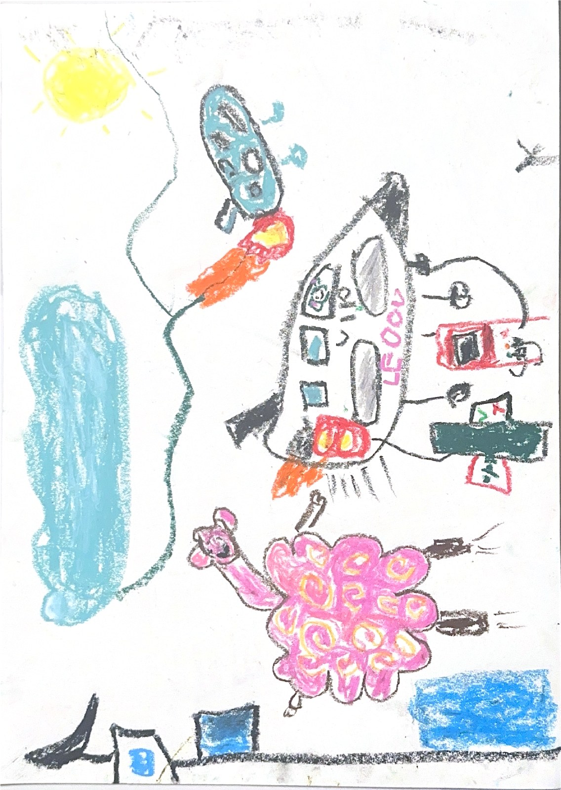 小屋与飞船，小菠萝的扫描画作