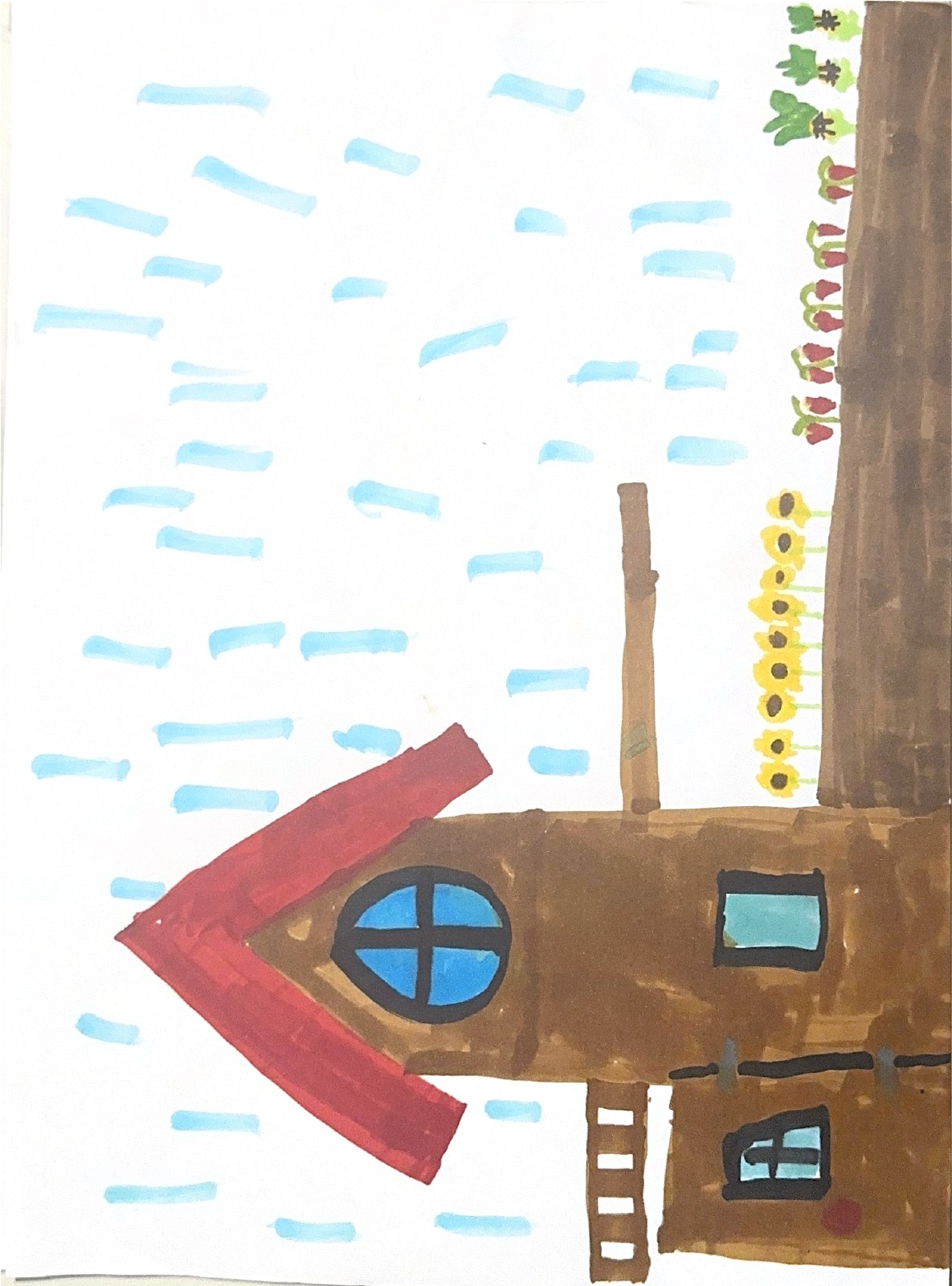 雨中的房子，小菠萝的扫描画作